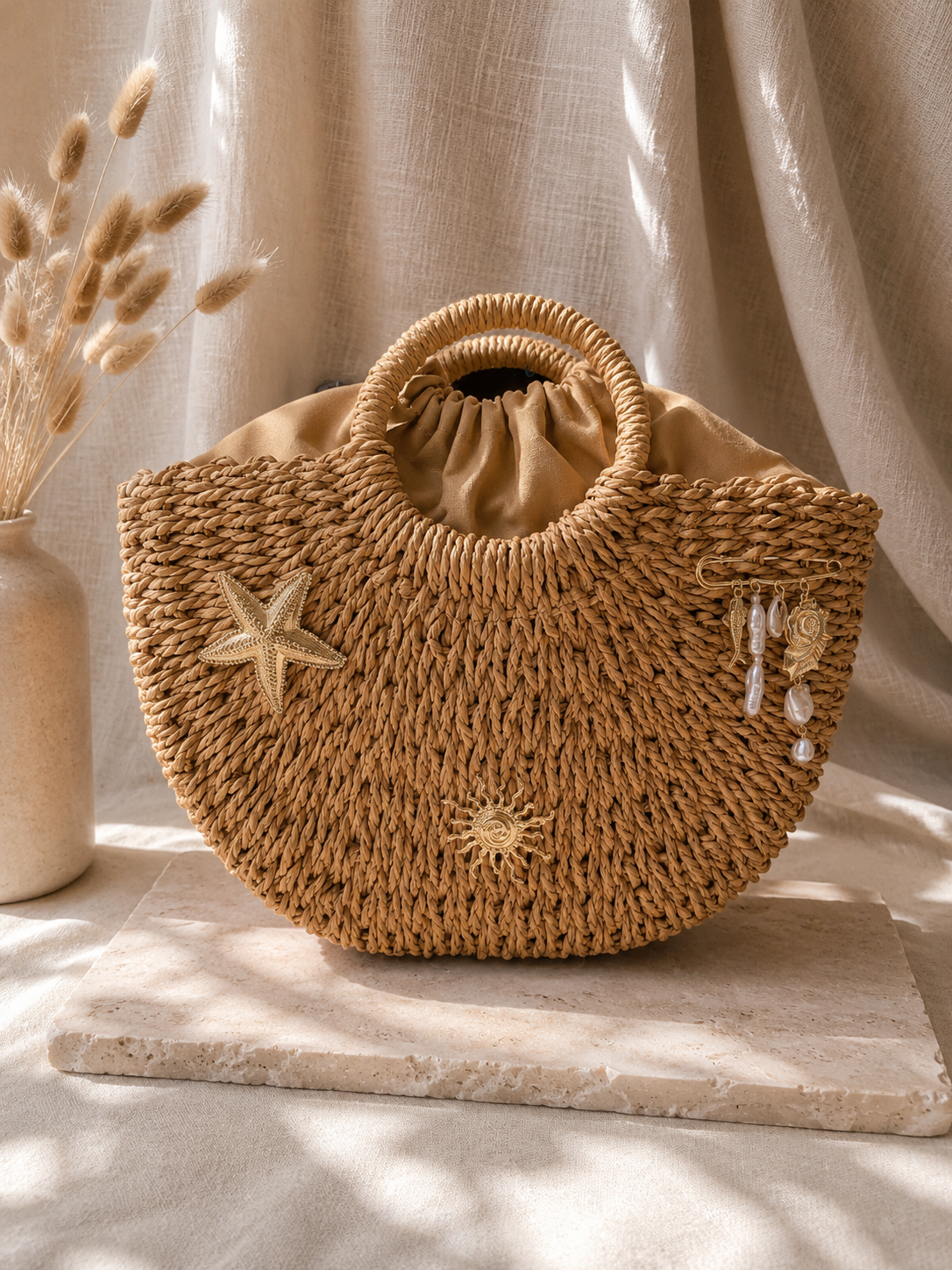 Sac Esmée grand modèle en osier tressé personnalisé esprit Riviera