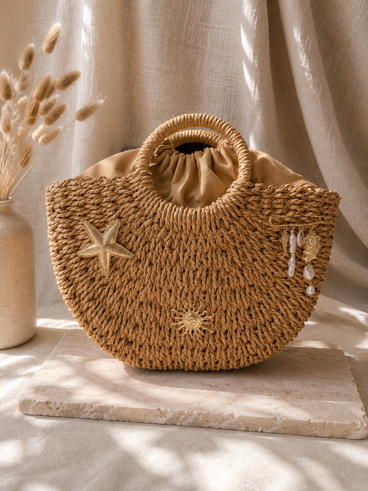 Sac Esmée grand modèle en osier tressé personnalisé esprit Riviera