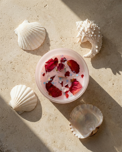 Bougie végétale artisanale Rose Garden senteur rose jasmin avec mèche en bois – parfum de Grasse – fabrication fait main