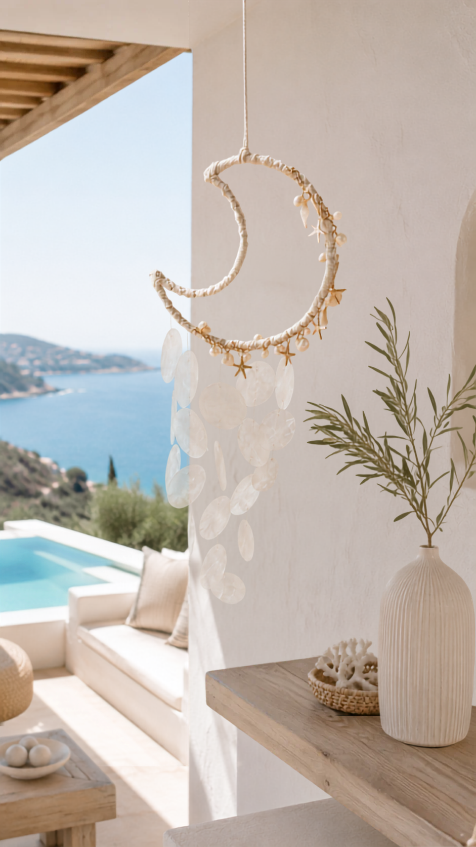 Carillon à vent en coquillages pour terrasse, fenêtre ou décoration intérieure 