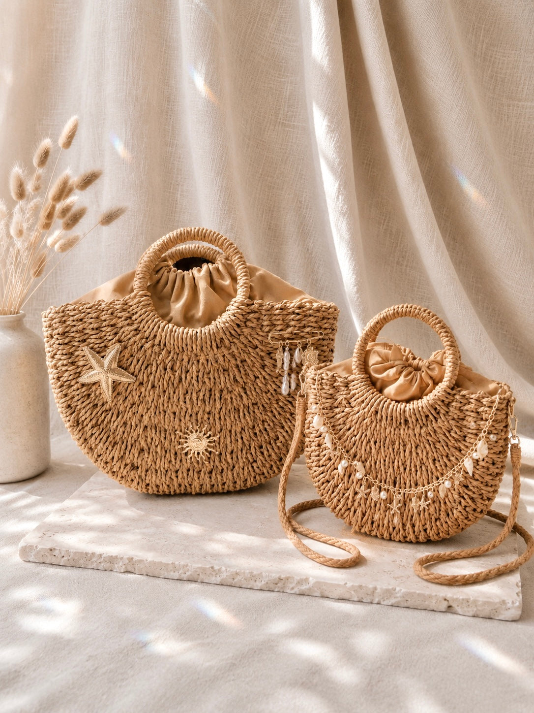 Collection Esmée sacs en osier personnalisés petit et grand modèle Les Trésors de la Riviera