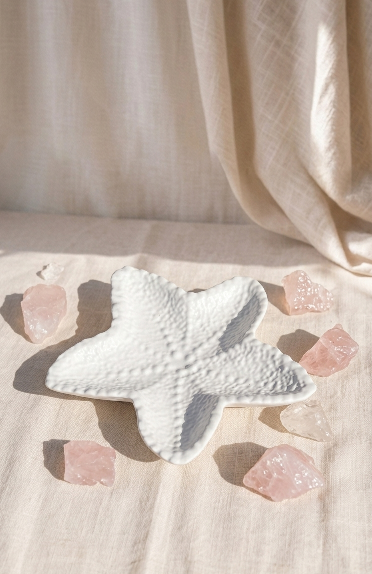 Plateau Étoile de Mer blanc pour mettre en valeur bijoux, bougies et objets de décoration