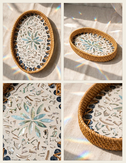 Objet de décoration esprit Côte d’Azur avec finition coquillage nacré et contour tressé